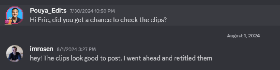 Eric Rosen: the clips look good to post