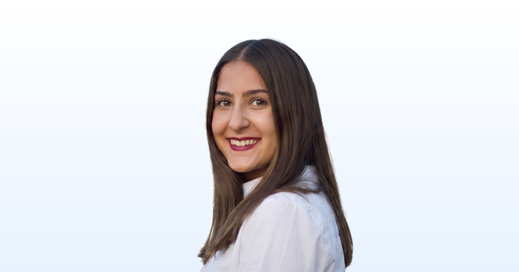 Alessia Santeramo portrait on a light blue gradient background